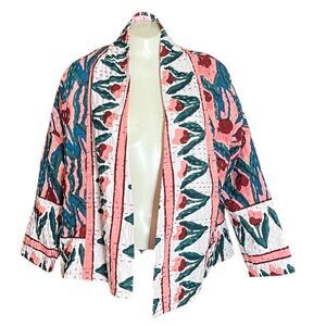 Kantha Floral Vintage Jacket‎ Open Front Embroidered Quilted